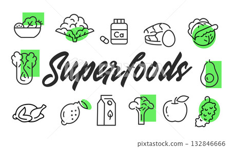 Superfoods Poster. Vector Illustration Superfoods Poster. Vector Illustration 132846666