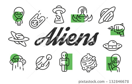 Aliens Poster. Vector Illustration 132846678