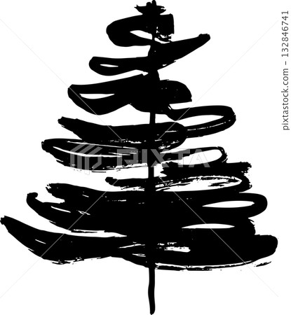 Real Hand Drawn Illustration Grunge Watercolor Spruce. Real Hand Drawn Illustration Grunge Watercolor Spruce. 132846741
