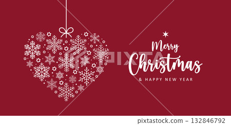 merry christmas greeting card with heart made of snowflakes vector illustration merry christmas greeting card with heart made of snowflakes vector illustration 132846792