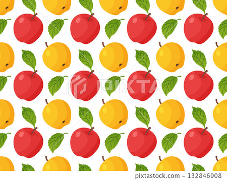 Seamless pattern with colorful red and yellow apples. Festive flat vector design 132846908