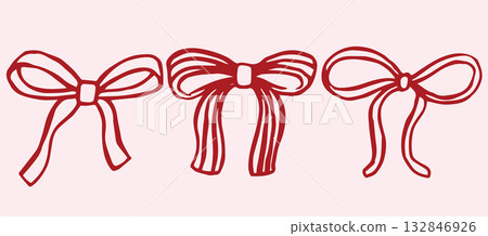 Cute set of pink bows in doodle style. Vector illustration Cute set of pink bows in doodle style. Vector illustration 132846926