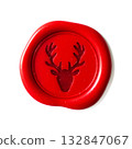 Classic red wax seal with elegant reindeer head embossment, perfect for vintage christmas invitations, holiday branding, luxury festive stationery 132847067
