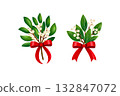 Festive mistletoe sprigs tied with classic red bows, symbolizing christmas tradition and romance. Ideal for holiday invitations and decor 132847072