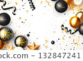 Banner template with confetti, balloons and ribbons. Concept for holidays, New Year, Christmas, marketing. Copy space. 132847241
