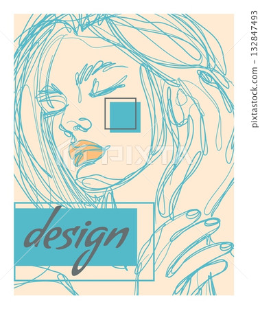 Woman face poster. Fashion magazine. Beautiful young female portrait. Line pencil sketch drawing. Stylish hairstyle. Fashionable girl. Modern cute model. Booklet design. Vector glamour journal banner Woman face poster. Fashion magazine. Beautiful young female portrait. Line pencil sketch drawing. Stylish hairstyle. Fashionable girl. Modern cute model. Booklet design. Vector glamour journal banner 132847493