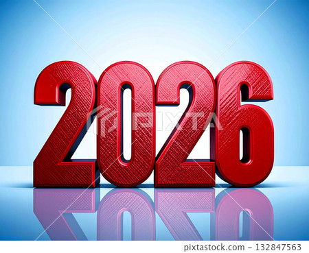 Celebration art. 2026 in large numbers on a white background. Red with a shiny effect. Symbol of New Year. 132847563