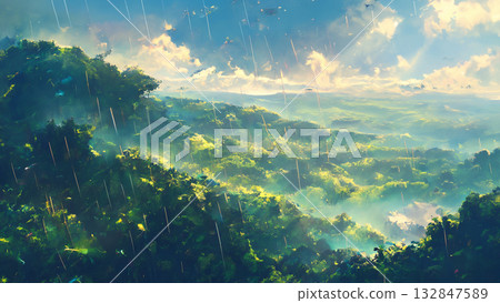 叢林雨景，動漫風格 132847589