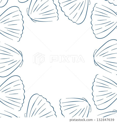 Seashell square border in line art style on a white background. Perfect for marine themed design and decoration. Seashell square border in line art style on a white background. Perfect for marine themed design and decoration. 132847639
