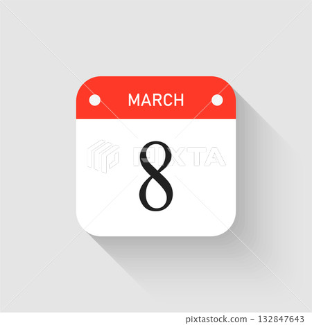 Vector icon page day calendar - 8 March month Vector icon page day calendar - 8 March month 132847643
