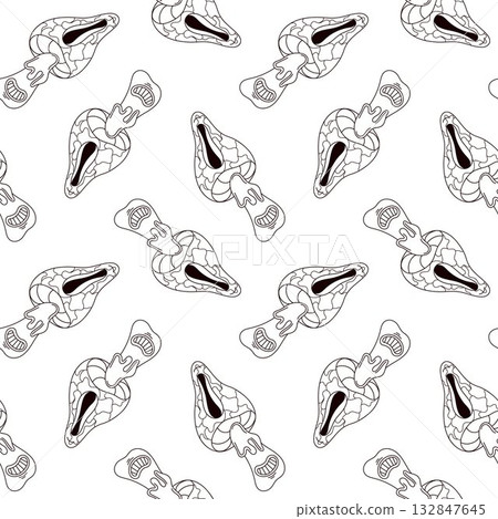 Seamless pattern with groovy line art style mushroom with one eye on a white background. 132847645