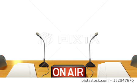 A transparent radio booth table A transparent radio booth table 132847670