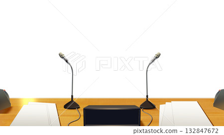 A transparent radio booth table A transparent radio booth table 132847672