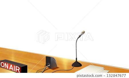 A transparent radio booth table A transparent radio booth table 132847677