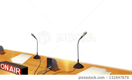 A transparent radio booth table A transparent radio booth table 132847678