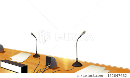 A transparent radio booth table 132847682