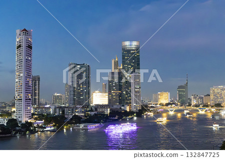 Night view of the Chao Phraya River in Bangkok, the capital of Thailand Night view of the Chao Phraya River in Bangkok, the capital of Thailand 132847725