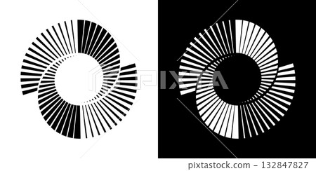 Abstract Dynamic Spiral Lines on Black And White Background. Geometric Spiral Circular Line Shapes Set. Isolated Vector Illustration 132847827