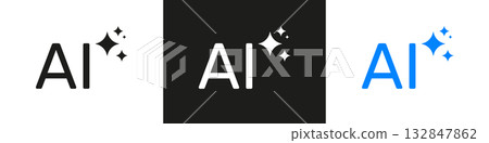 Ai With Sparkles Solid Icon Set. Artificial Intelligence Innovation And Creativity Silhouette Symbol Collection. Technology Advancement And Digital Transformation. Isolated Vector Illustration 132847862