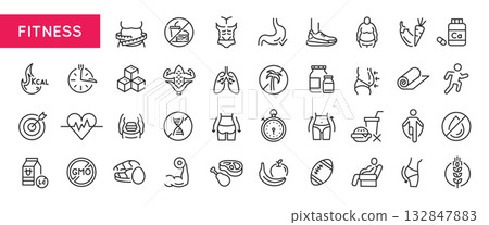 Fitness Line Icons Set Fitness Line Icons Set 132847883
