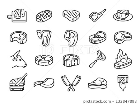 Steak Meat Icons Set Steak Meat Icons Set 132847898
