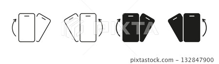 Smartphone Rotation Gesture Icon Set. Device Orientation Change And Screen Rotation Outline And Silhouette Symbol Collection. Mobile Interaction And User Interface. Vector Illustration Smartphone Rotation Gesture Icon Set. Device Orientation Change And Screen Rotation Outline And Silhouette Symbol Collection. Mobile Interaction And User Interface. Vector Illustration 132847900