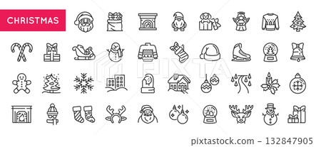 Christmas Line Icons Set Christmas Line Icons Set 132847905