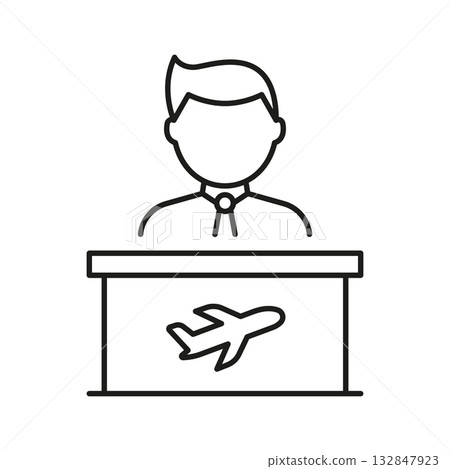 Airline Customer Service Representative Line Icon. Airport Check-In, Ticketing, And Passenger Assistance Outline Symbol. Travel Support. Editable Stroke. Isolated Vector Illustration 132847923