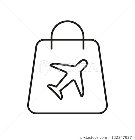 Shopping Bag With Airplane Line Icon. Travel Retail, Duty-Free Shopping, And Tourism Merchandise Outline Symbol. Aviation Commerce. Editable Stroke. Isolated Vector Illustration 132847927