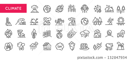 Climate Line Icons Set Climate Line Icons Set 132847934