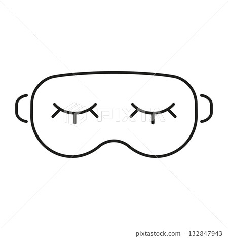 Sleep Mask With Closed Eyes Line Icon. Restful Sleep, Relaxation, And Nighttime Comfort Outline Symbol. Sleep Aid And Travel Accessory. Editable Stroke. Isolated Vector Illustration 132847943