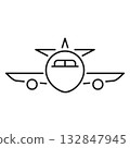 Airplane Front View Line Icon. Aviation, Travel, And Transportation Outline Symbol. Aircraft Design For Flight And Airline Industry. Editable Stroke. Isolated Vector Illustration 132847945