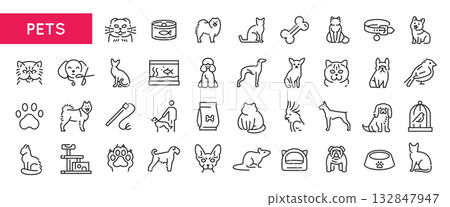 Pets Line Icons Set Pets Line Icons Set 132847947