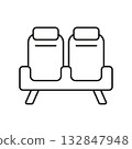 Airport And Airplane Seat Outline Icon, Passenger Waiting And Flight Comfort Symbol. Air Travel Seat Outline Icon, Terminal And Cabin Comfort Symbol. Editable Stroke. Isolated Vector Illustration 132847948