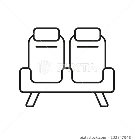 Airport And Airplane Seat Outline Icon, Passenger Waiting And Flight Comfort Symbol. Air Travel Seat Outline Icon, Terminal And Cabin Comfort Symbol. Editable Stroke. Isolated Vector Illustration 132847948