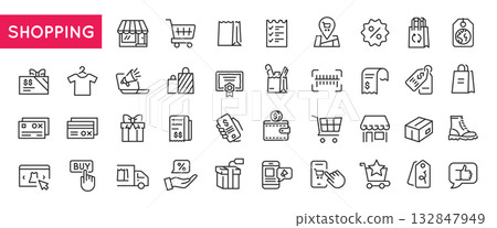 Shopping Line Icons Set Shopping Line Icons Set 132847949