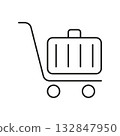 Luggage Trolley Line Icon. Airport Baggage Handling And Travel Convenience Outline Symbol. Efficient Transportation And Mobility. Editable Stroke. Isolated Vector Illustration 132847950
