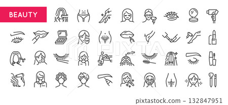 Beauty Line Icons Set Beauty Line Icons Set 132847951