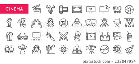Cinema Line Icons Set Cinema Line Icons Set 132847954