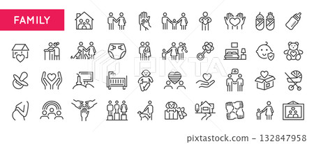 Family Line Icons Set 132847958