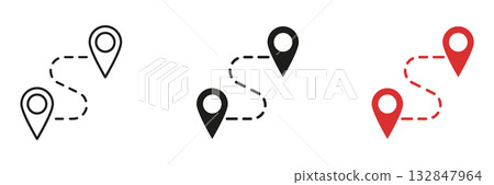 Location Pin Pathway Solid Icon Set. Navigation, Route Planning, And Gps Tracking Outline And Silhouette Symbol Collection. Travel And Directional Guidance. Isolated Vector Illustration Location Pin Pathway Solid Icon Set. Navigation, Route Planning, And Gps Tracking Outline And Silhouette Symbol Collection. Travel And Directional Guidance. Isolated Vector Illustration 132847964