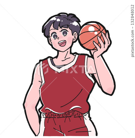 圖:一個面帶微笑的男孩拿著籃球 圖:一個面帶微笑的男孩拿著籃球 132848012