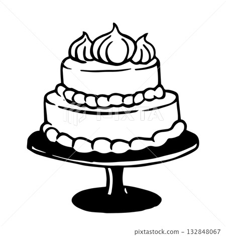 Festive cake. Vector illustration in doodle style. 132848067