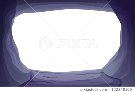 Stone cave background. Rock frame with white empty space. Decorative element for diploma, certificate, photo. Banner or poster template, sapid vector design 132848109
