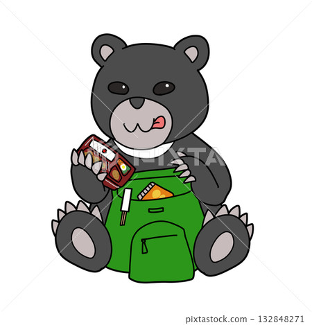 一隻熊偷了一個背包,然後吃了午餐。 一隻熊偷了一個背包,然後吃了午餐。 132848271