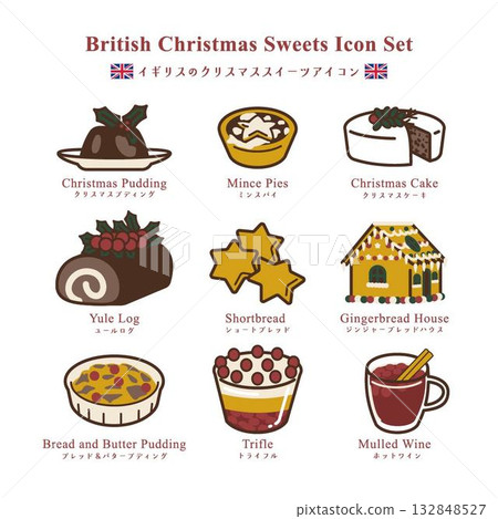 英國聖誕甜點圖示集/冬季設計,包括聖誕布丁和肉餡餅 英國聖誕甜點圖示集/冬季設計,包括聖誕布丁和肉餡餅 132848527
