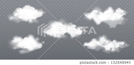 Fluffy white clouds on transparent background 132848945