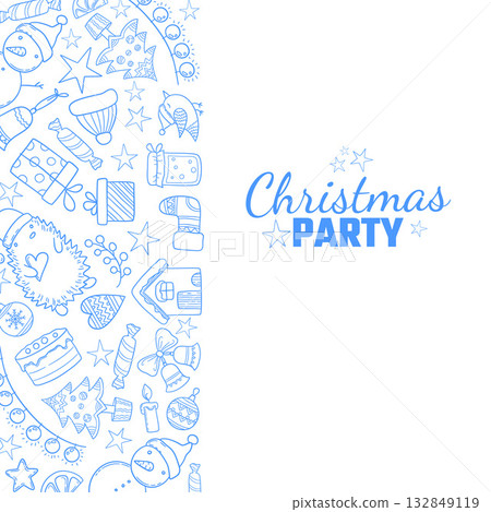 Christmas party. vertical background with christmas items snowflake cakes sweets and presents Christmas party. vertical background with christmas items snowflake cakes sweets and presents 132849119
