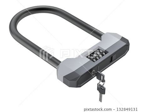 Combination bicycle u-lock isolated on white background - 3D illustration Combination bicycle u-lock isolated on white background - 3D illustration 132849131