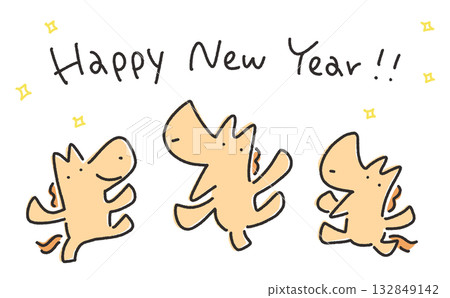 Three horses celebrating the New Year Happy New Year Three horses celebrating the New Year Happy New Year 132849142